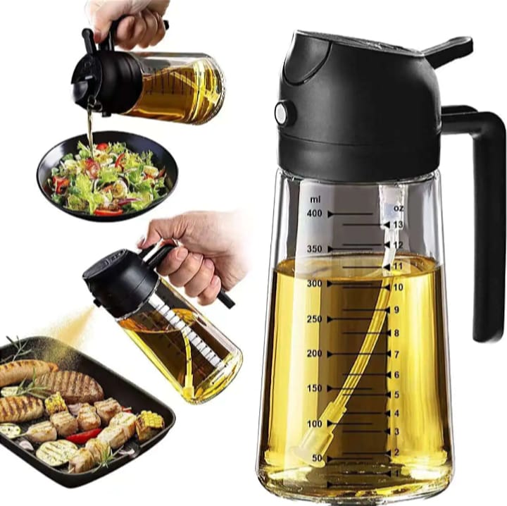 2-in-1 Glass Oil Sprayer & Dispenser Bottle - 470ml Oil Spray Bottle for Cooking, BBQ & Salad