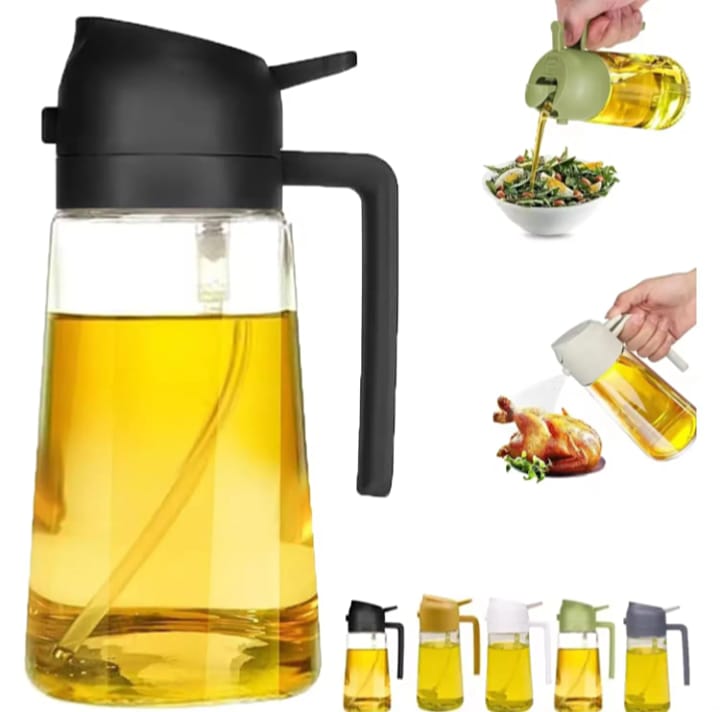 2-in-1 Glass Oil Sprayer & Dispenser Bottle - 470ml Oil Spray Bottle for Cooking, BBQ & Salad