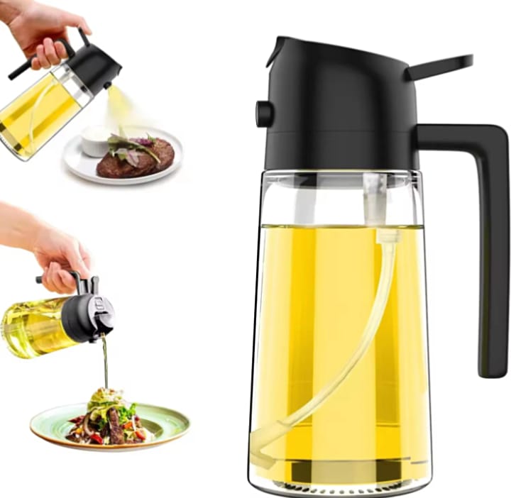 2-in-1 Glass Oil Sprayer & Dispenser Bottle - 470ml Oil Spray Bottle for Cooking, BBQ & Salad